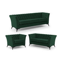 SITZGARNITUR 3+2+1 Chesterfield Whitby Flaschengrün Samt mit schwarzen Füßen - Dunkelgrün/Schwarz, Holz/Textil (237/78/82cm) - S-Style Möbel