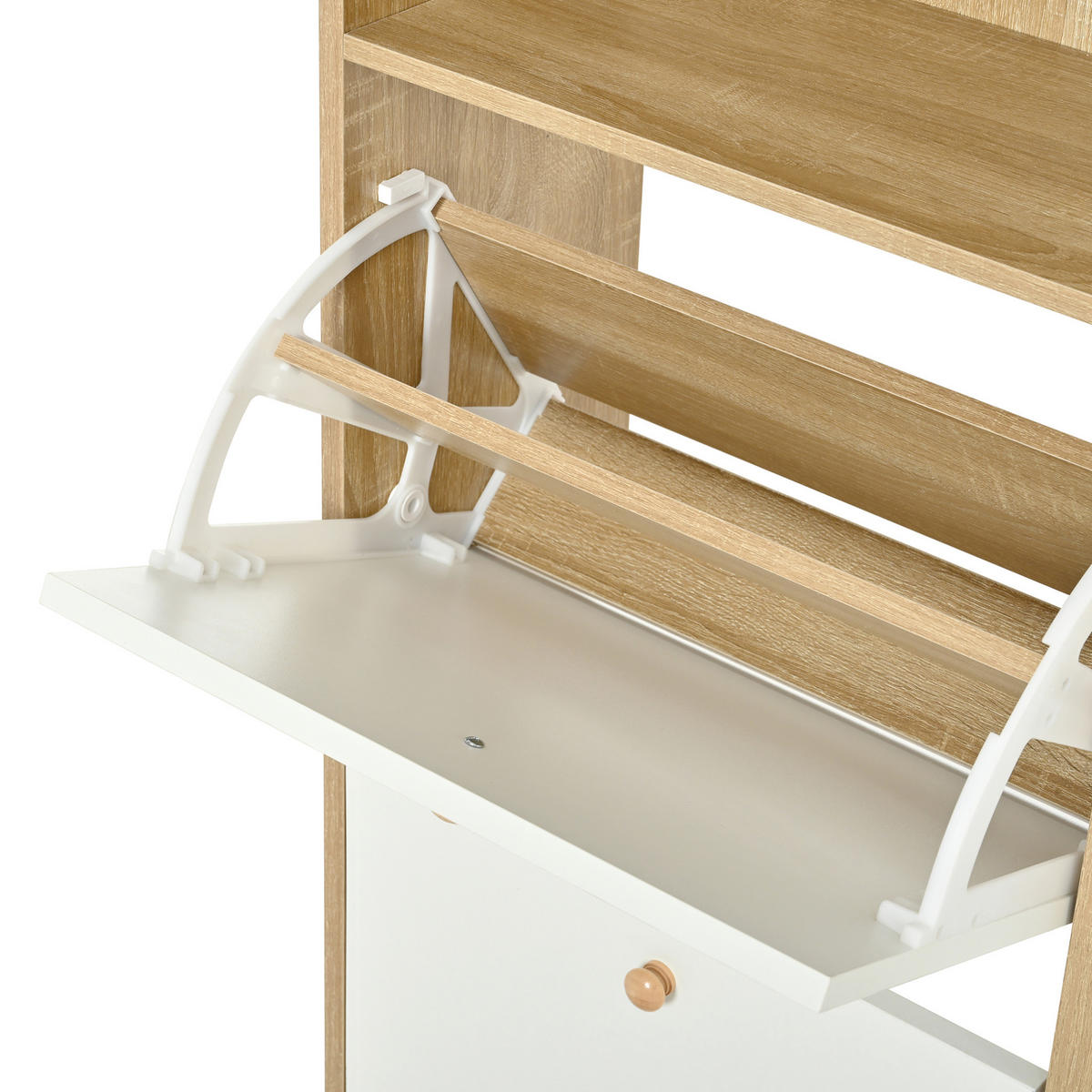 SCHUHSCHRANK aus Spanplatte 90x24x104,5cm in Natur mit 4 Klappen - Naturfarben, Holzwerkstoff (90/104.5/24cm) - Modfu