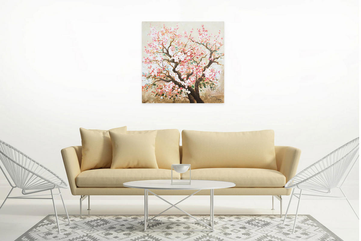 ACRYLBILD HANDGEMALT 80/80 cm - Pink/Braun, Holz/Textil (1.46/80cm) - KUNSTLOFT