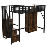 HOCHBETT 90/200 cm DE-01470, in Schwarz, mit Kleiderschrank, Schubladen und Aufbewahrungsleiter - Schwarz, Metall (90/200cm) - ComfortXL