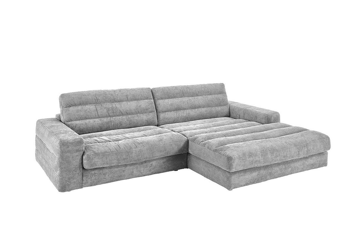 ECKSOFA LANA SOFA Hellgrau Cord - Hellgrau/Schwarz, Textil (296/205cm) - KAWOLA