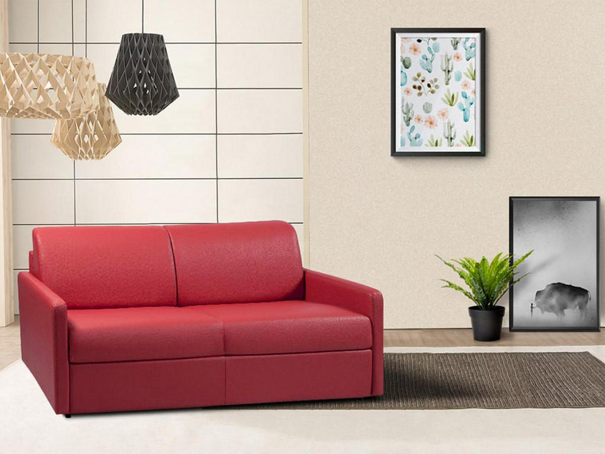 SCHLAFSOFA - 3 Personen - Kunstleder - Rot - - Rot, Leder (170/97/223cm) - Vente-Unique