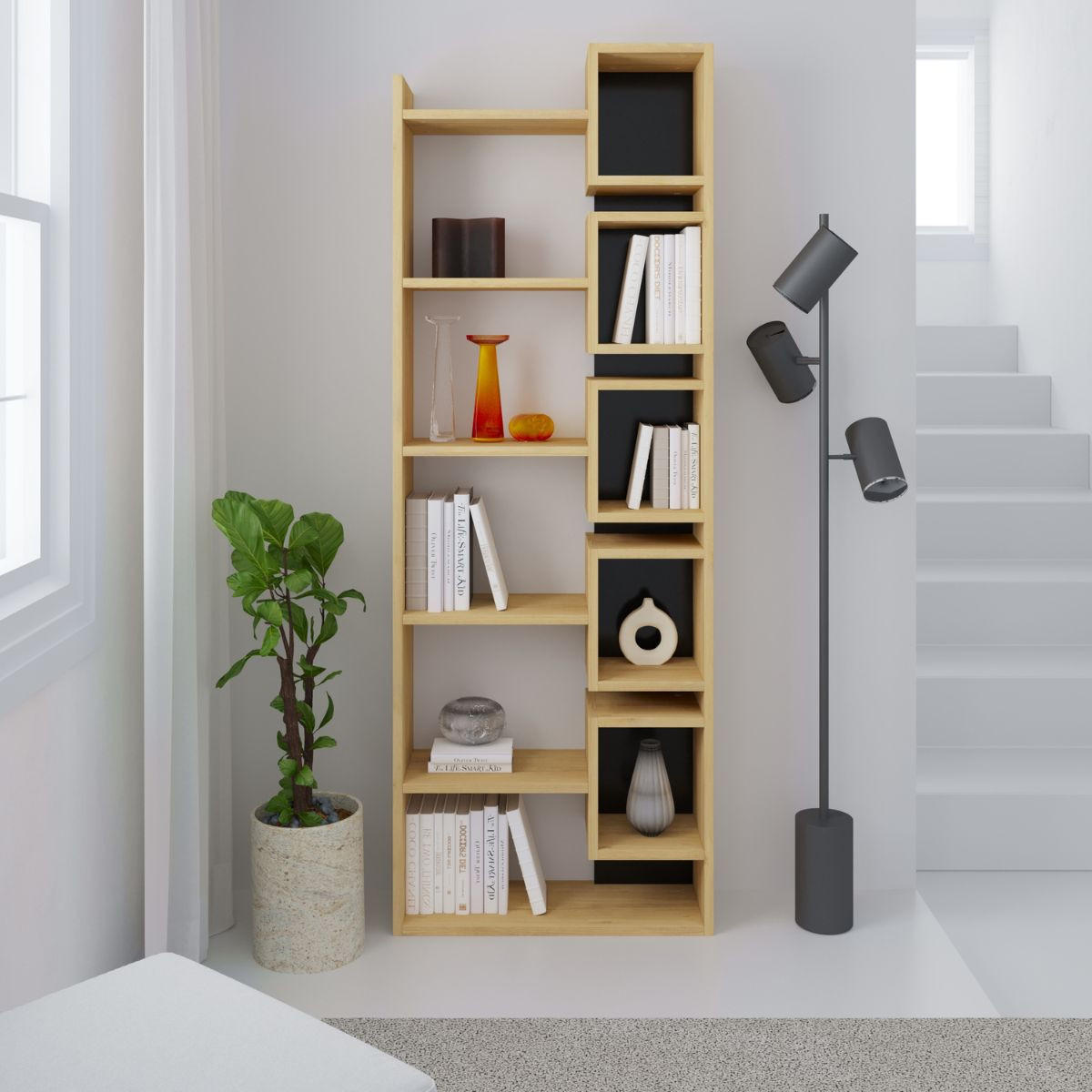 DESIGNOVÁ police Eladi, výška 168,5 cm - antracitová/dub bianco, kompozitní dřevo (22/168.5/60.4cm) - Calicosy