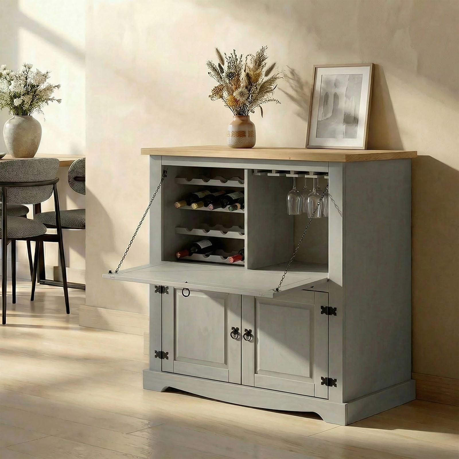 WEINSCHRANK TEQUILA - Braun/Grau, Holz (98/121/40cm) - IDIMEX