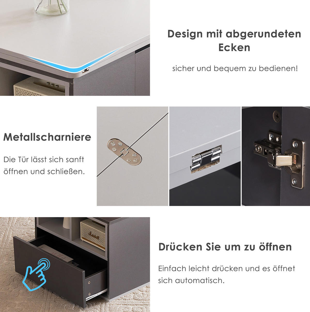 COUCHTISCH aus Spanplatte 100x51x47 cm in Grau mit höhenverstellbarer Tischplatte - Grau, Holzwerkstoff (100/51/47cm) - Modfu