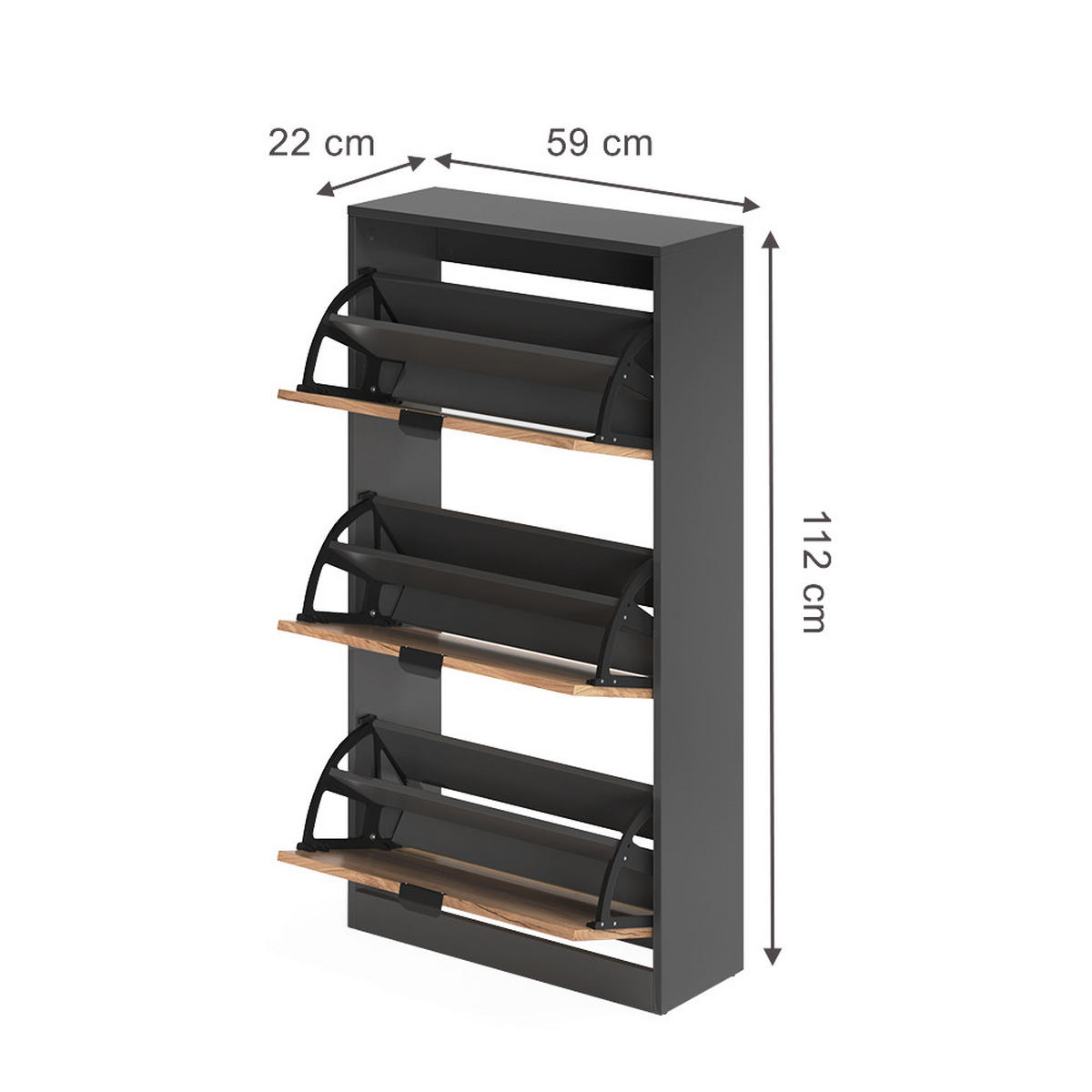 SCHUHKIPPER Gizmo, Goldkraft Eiche/Anthrazit, 59 x 112 cm mit 3 Fächern - Honigeiche/Anthrazit, Holzwerkstoff (59/112/22cm) - Vicco