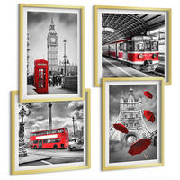 BILDER SET 4er Set - 50x50 cm & 40x60 cm Goldrahmen - Red Accents London - Goldfarben, Kunststoff (50/50cm) - TULUP