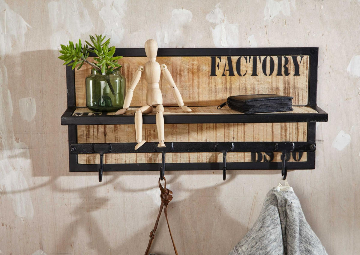 WANDGARDEROBE Mango 61x14x31 bedruckt FACTORY #153 - Naturfarben, Holz (61/31/14cm) - Massivmoebel24