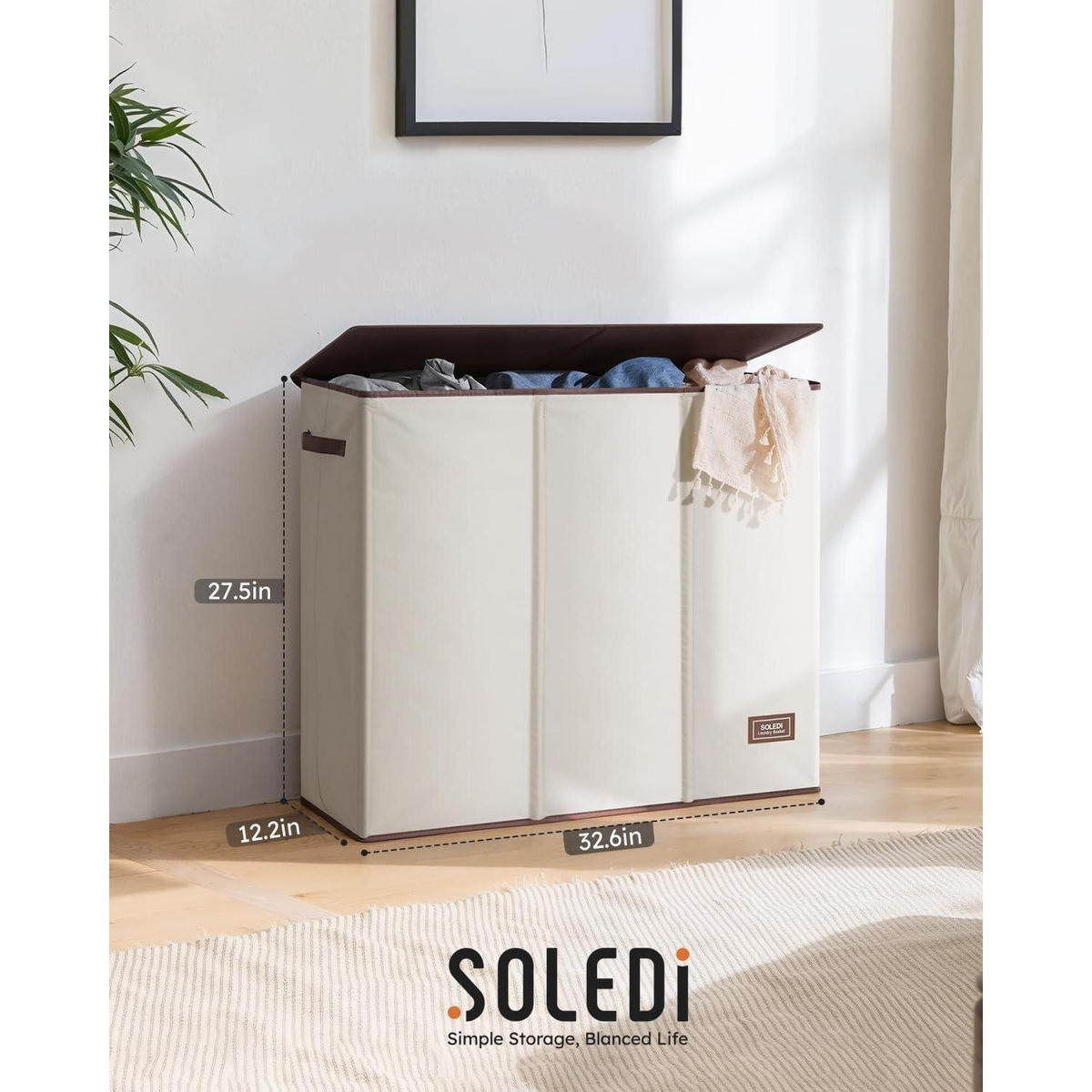 WÄSCHEKORB 180L 3 Fächer mit Deckel Beige - Beige, Textil (31/70/83cm)