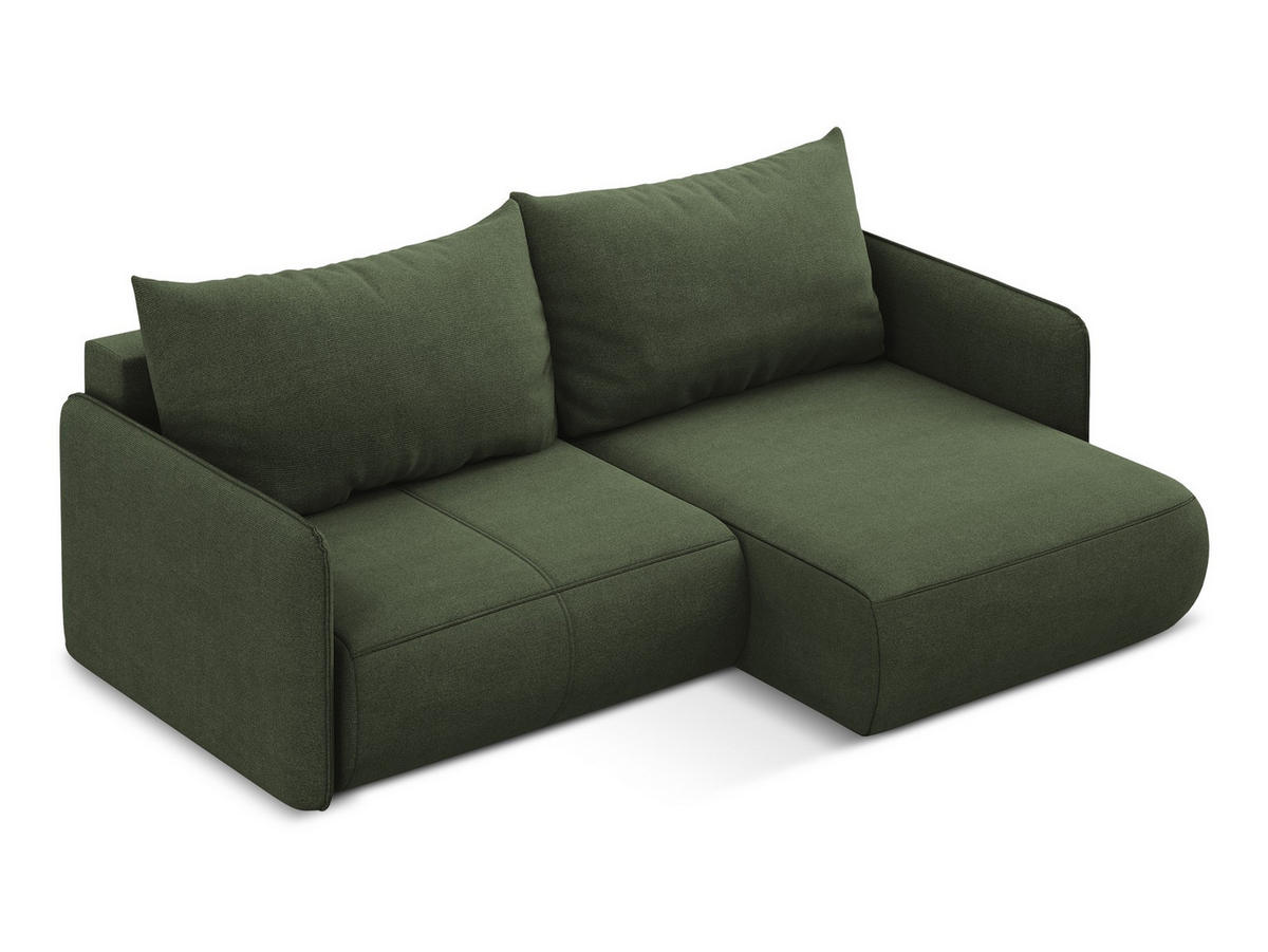 ECKSOFA mit Schlaffunktion Strukturstoff Stoff Grün - Schwarz/Olivgrün, Kunststoff/Textil (207/148cm) - Makamii
