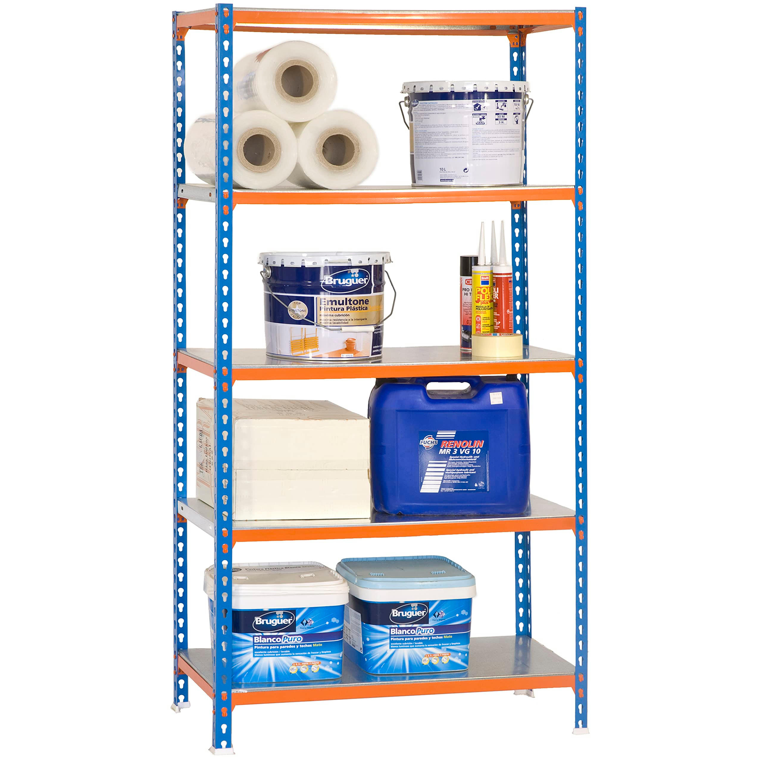 SCHWERLASTREGAL Big Metal Shark HxBxT 200 x 100 x 50 cm Fachlast 180 kg Blau-Orange - Gelb, Metall (100/200/50cm) - PROREGAL