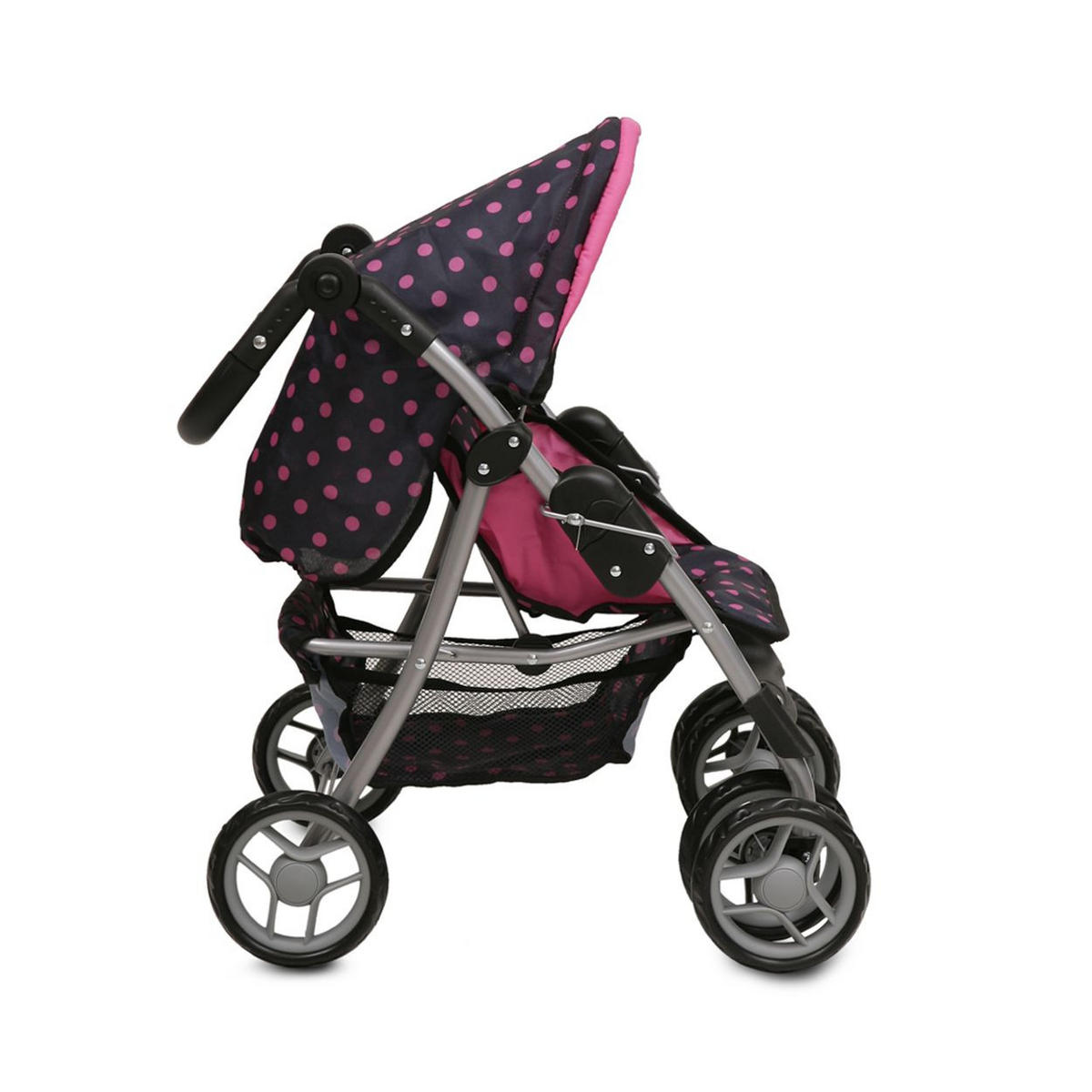 PUPPENBUGGY Punkte 9352 Schiebehöhe bis 62 cm, zusammenklappbar, Sonnendach, Polyester - Blau, Metall (37.5/61/51cm) - Moni