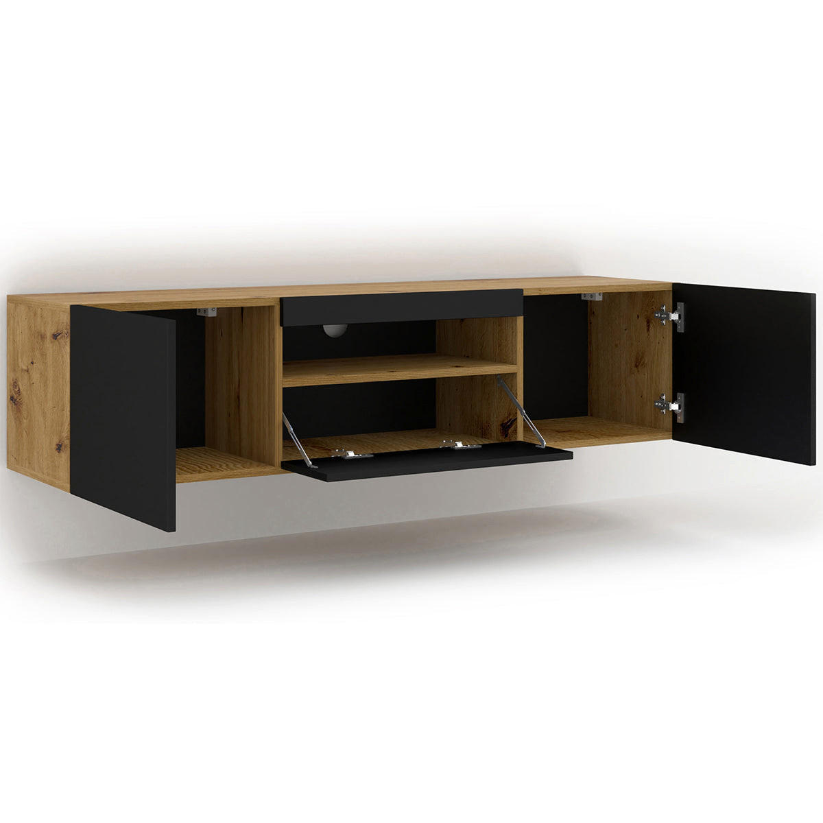 TV STOLÍK Aurus Drevo a čierna farba - čierna/farba duba, kompozitné drevo (150/36/37cm) - Petits-meubles