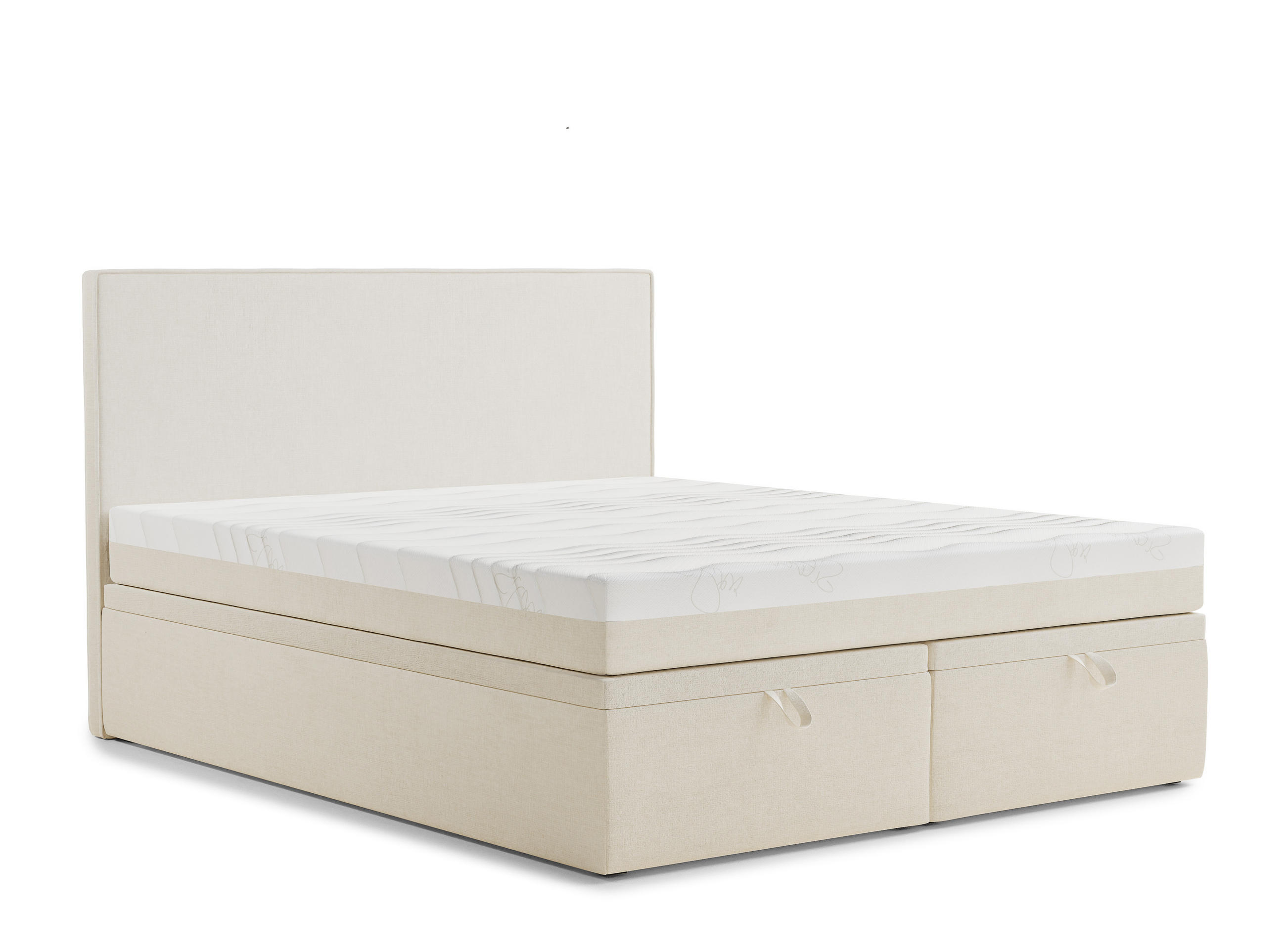 BOXBETT 140/200 cm Tegal, in Creme, Matratze, gepolstertes Kopfteil, Bettkasten, H3 = fest - Creme/Schwarz, Holz/Holzwerkstoff (140/200cm) - Maison de Reve