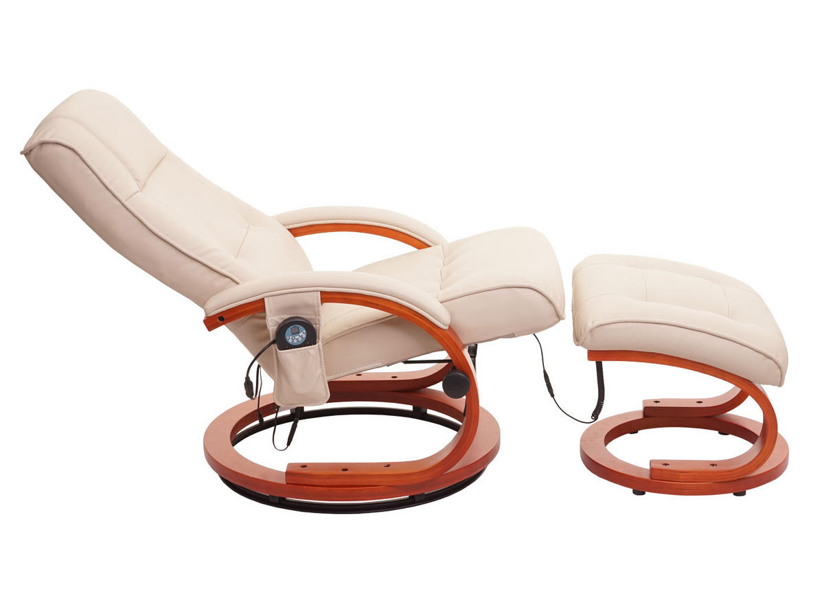 MASSAGESESSEL inkl. Fußhocker bequem und gemütlich HxBxT 98x66x89cm Kunstleder Weiß-Creme - Creme, Kunststoff (66/98/89cm) - BERLINLODGE