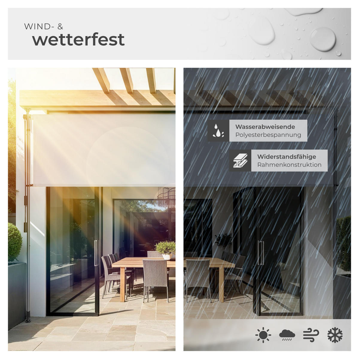 KLEMMMARKISE Taija, leichtgängige Handkurbel, hellgrau - Hellgrau, Kunststoff (208/310cm) - tectake