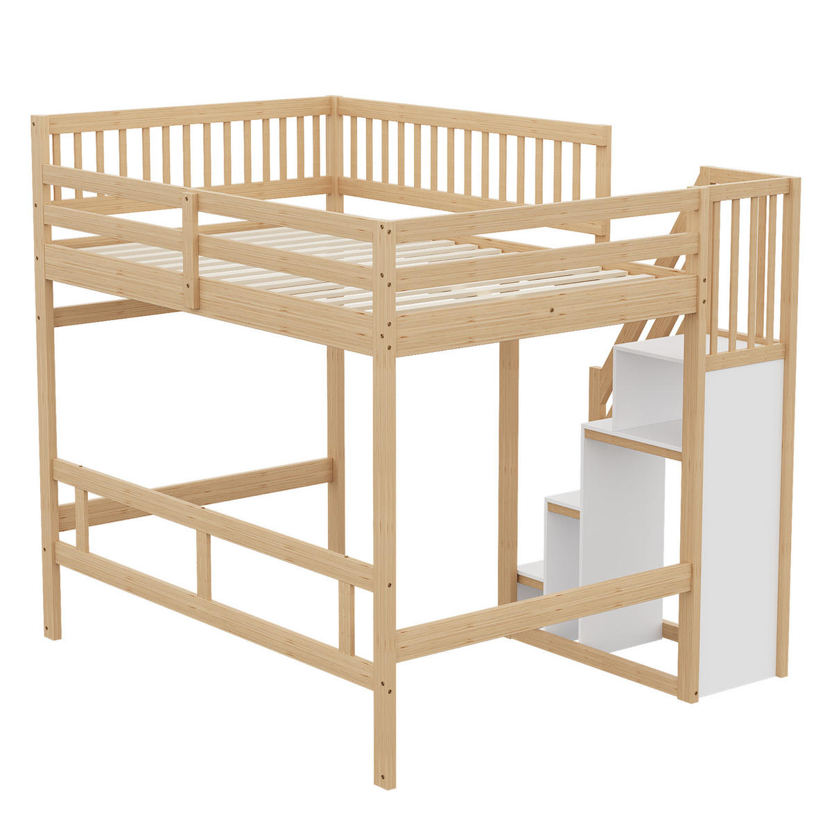 HOCHBETT 140/200 cm Naturfarben aus Kiefernholz mit Stauraumtreppe - Naturfarben, Holz (140/200cm) - OKMYHOME