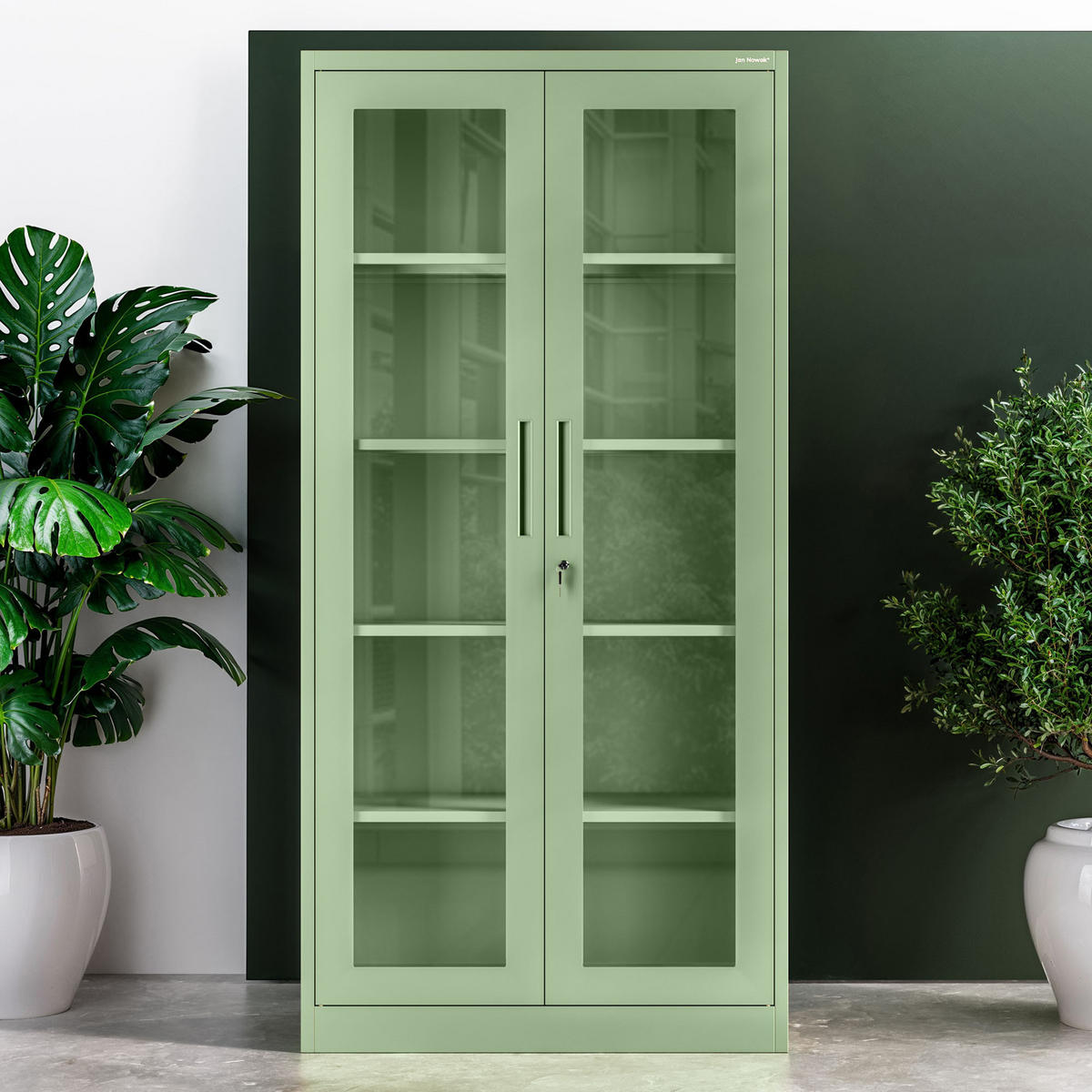 VITRINE mit Glastüren AMELIA 185x90x40 cm - Grün, Metall (90/185/40cm) - Jan Nowak