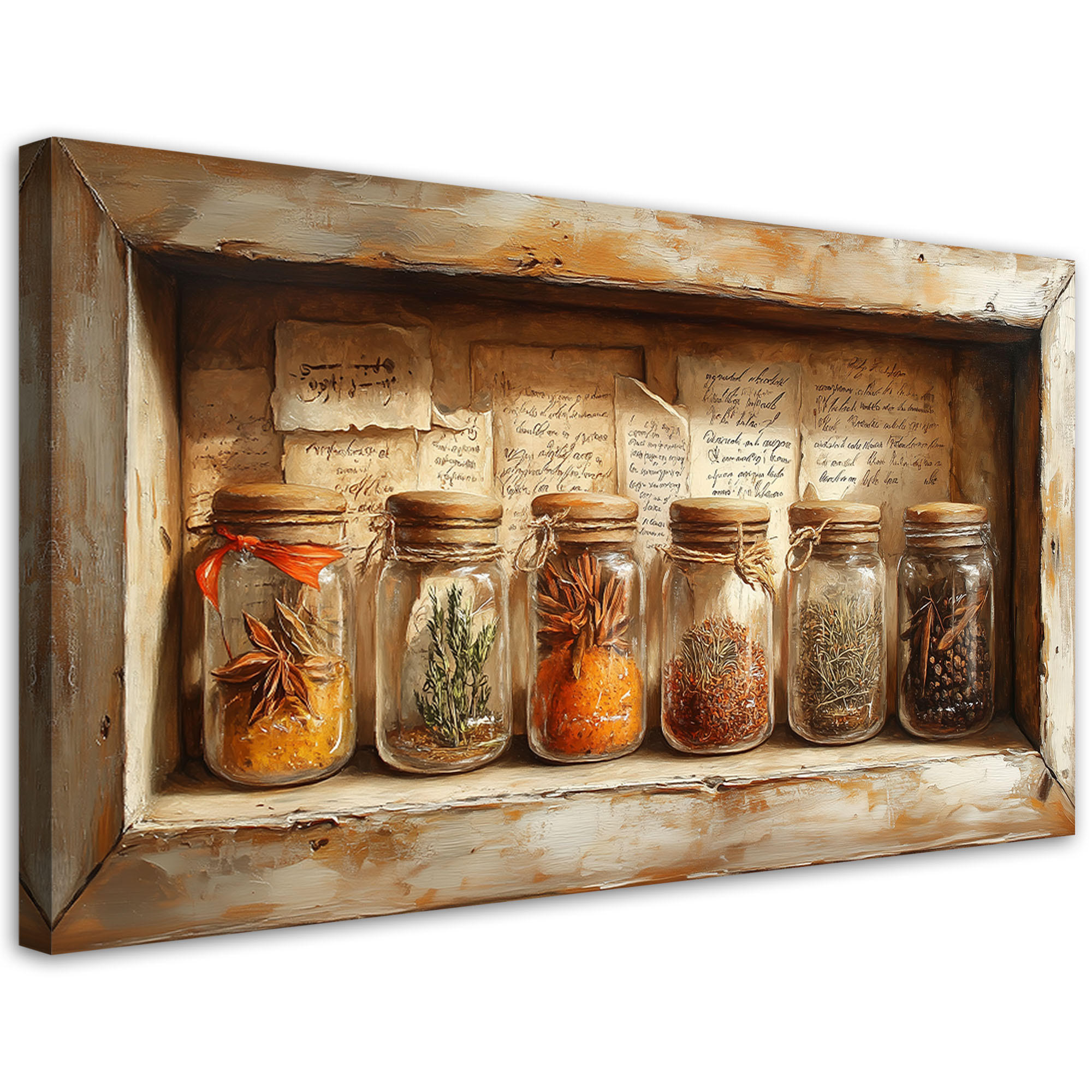 LEINWANDBILD Kräuter, Gewürze, Vintage 120x60cm - Beige, Textil (120/60cm) - Feeby