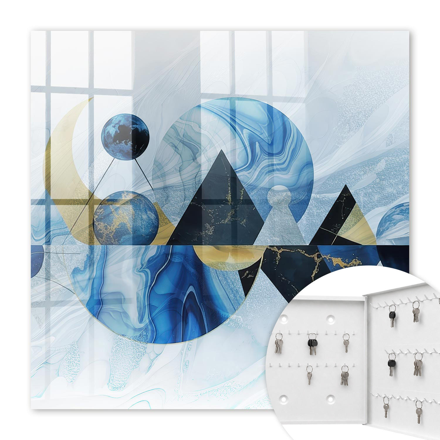 SCHLÜSSELBOX Weiß 30x30 cm – Türöffnung nach rechts - Kosmische Abstraktion - Blau, Metall (30/30/5cm) - TULUP