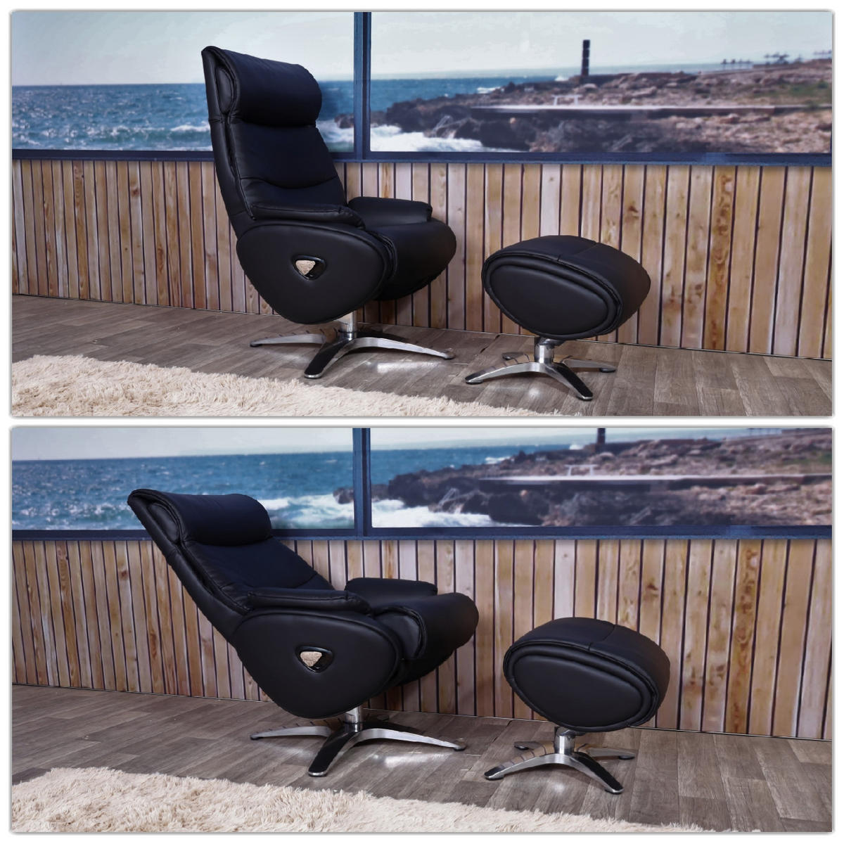 RELAXSESSEL MIT HOCKER Schwarz - Schwarz, Textil (117/110/77cm) - MCW