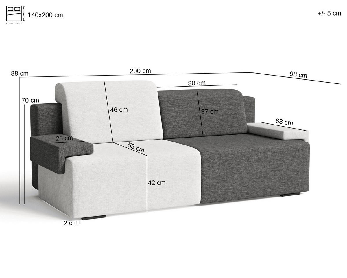 SCHLAFSOFA HOOK - Dunkelgrau + Schwarz (Diosa 89 +99) - Dunkelgrau, Holzwerkstoff (200/88/98cm) - Möblo