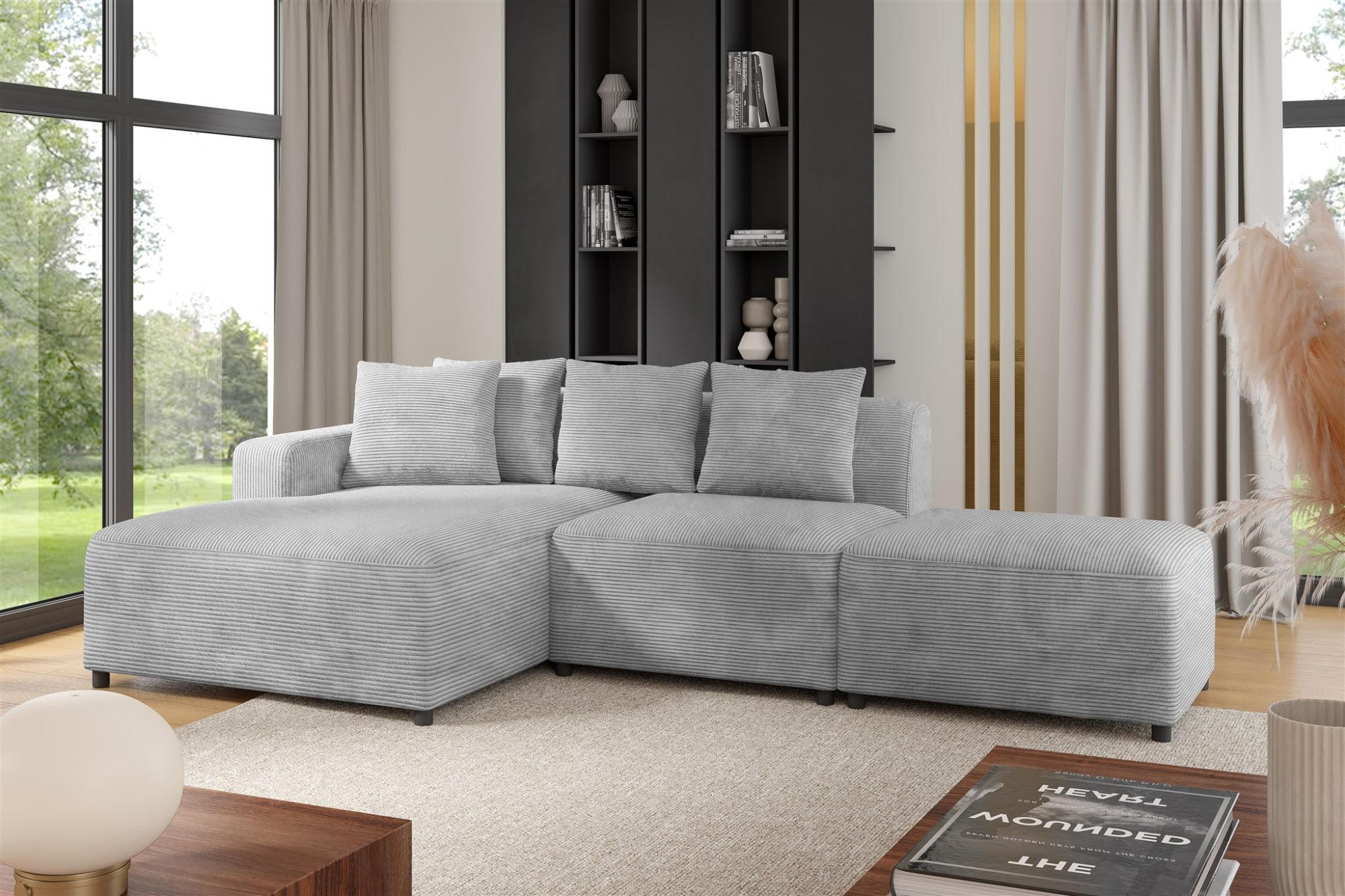 ECKSOFA Megan Xs In Poso - Hellgrau, Holzwerkstoff/Textil (304/165cm) - Fun Möbel