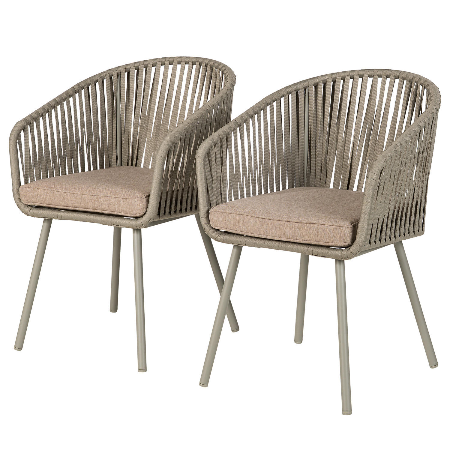 GARTENSTUHL - Stahl / Polyester - 2er-Set - Taupe, Textil/Metall (56/79/62cm) - home24