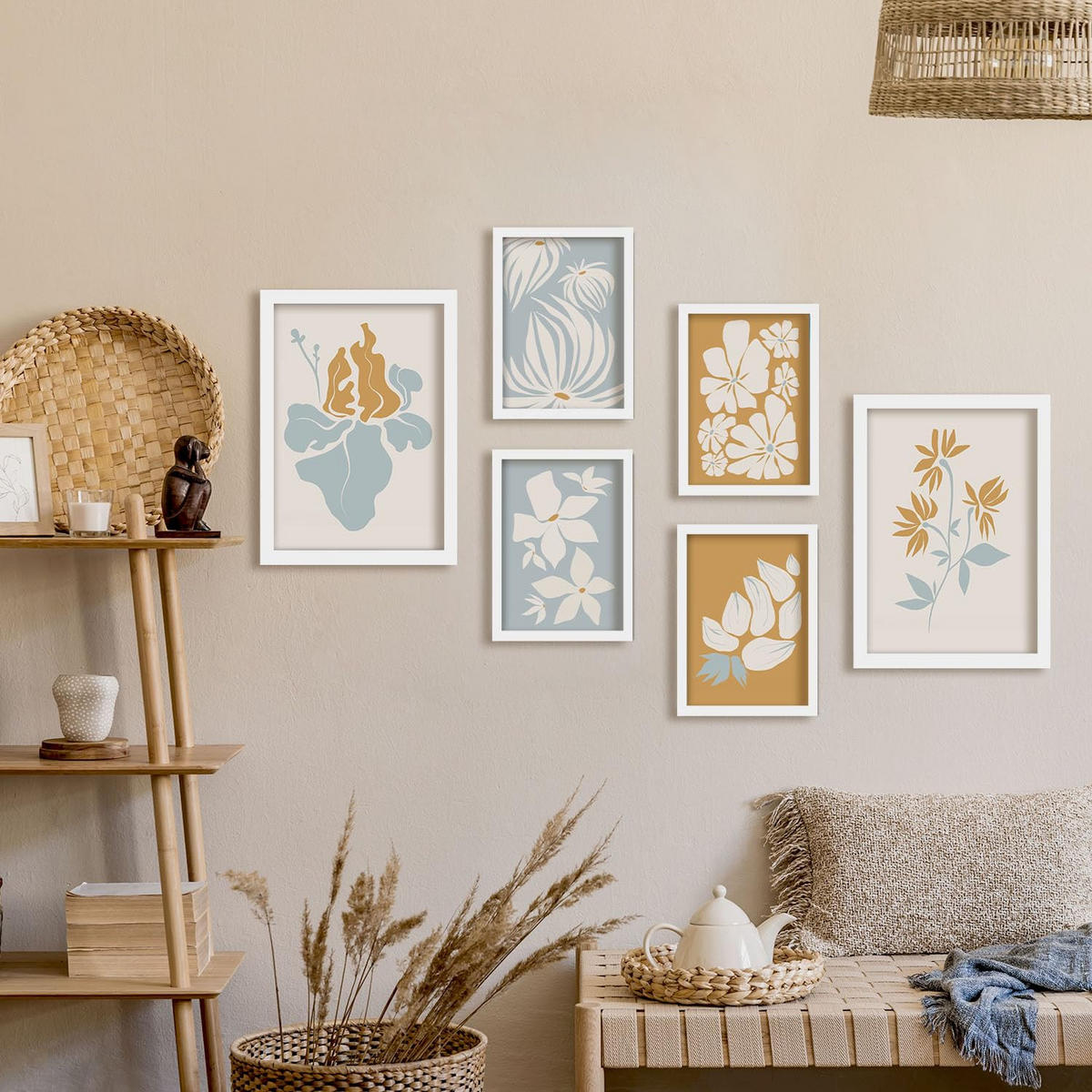 POSTER Set Mit 6 Blumenrahmen 1 In Blume Zusammenfassung Ästhetische Dekorative Gemälde Für Ihr Wohnzimmer Schlafzimmer Zuhause A3 & A4 Weißer Rahmen - Weiß, Papier (29/3cm) - Nacnic