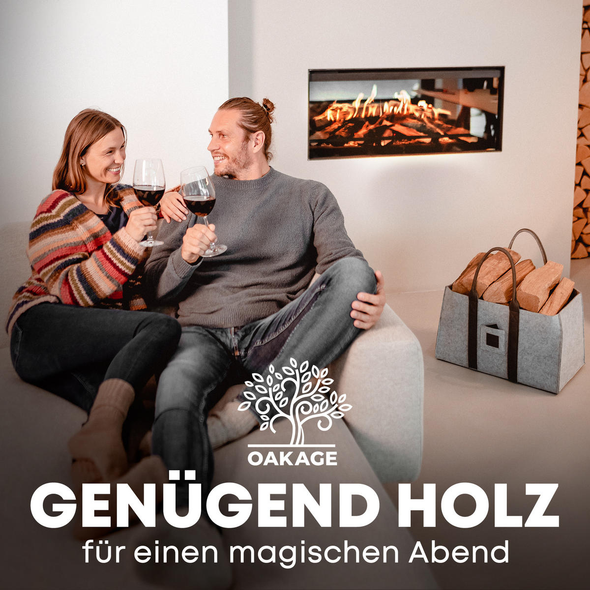 KAMINHOLZKORB SinglePack Filz 50/32/30 cm - Grau, Textil (32/30/50cm) - OAKAGE