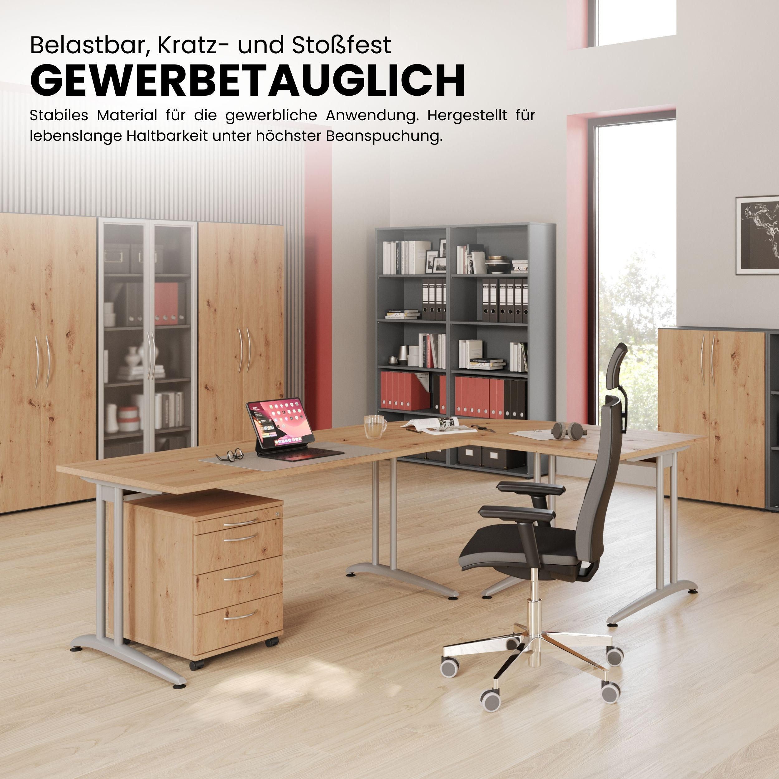 Thumbnail - bümö Schreibtisch, Wildeiche, Holzwerkstoff, Nachbildung,Eiche, Rechteckig, 160x72x80 cm, FSC Mix, Arbeitszimmer, Schrei...