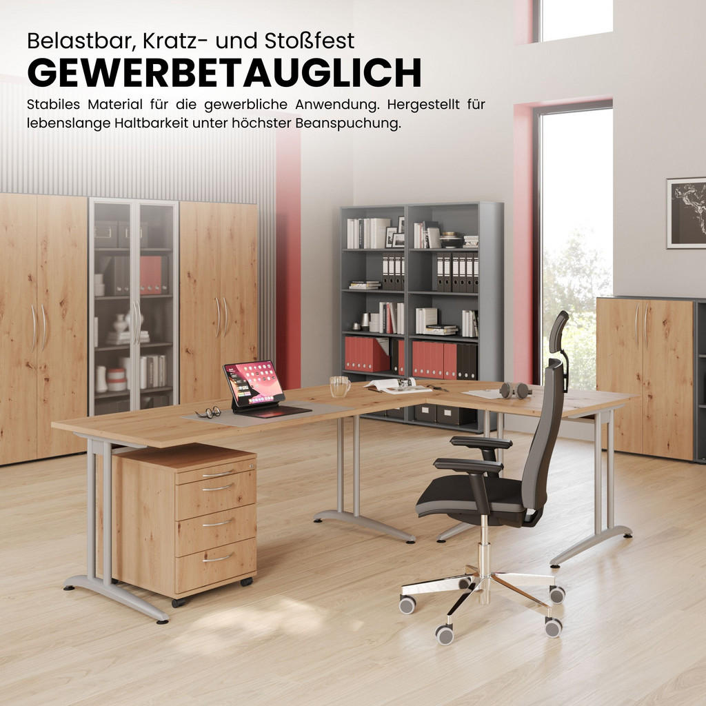 Thumbnail - bümö Schreibtisch, Graphit, Holzwerkstoff, Nachbildung, Rechteckig, 180x72x80 cm, FSC Mix, Arbeitszimmer, Schreibtische,...