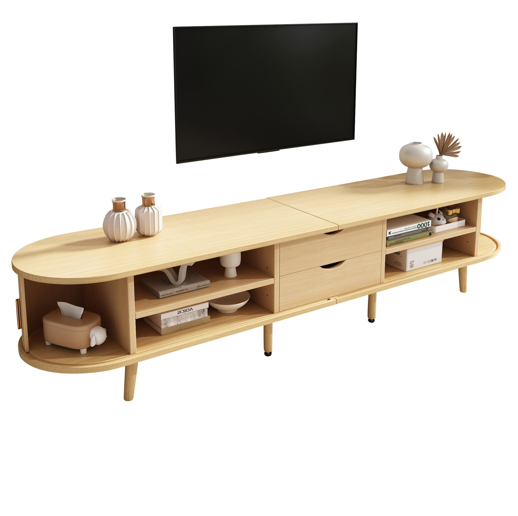 TV-SCHRANK in heller Walnussoptik, oval mit 2 Schubladen 175/40/42 cm - Eichefarben, Holzwerkstoff (175/42/40cm) - Redom