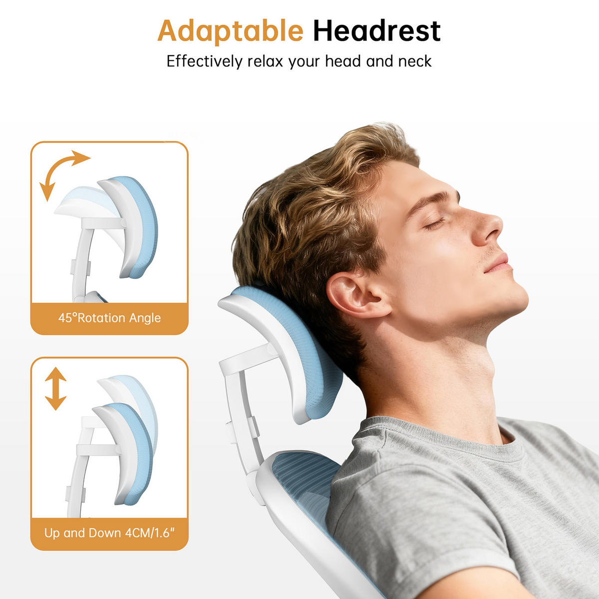 BÜROSTUHL ergonomisch Weiß-Blau mit Lendenstütze - Blau, Metall (58.5/28.5/61cm) - Rattrix