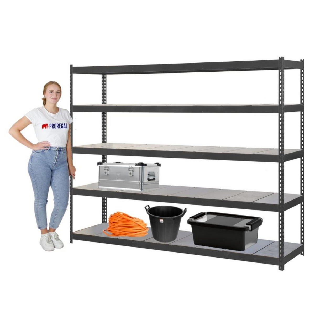 SCHWERLASTREGAL METAL BEAST FIVE | HxBxT 200x210x75cm | Fachlast 500kg | Anthrazit - Anthrazit, Metall (210/200/75cm) - PROREGAL
