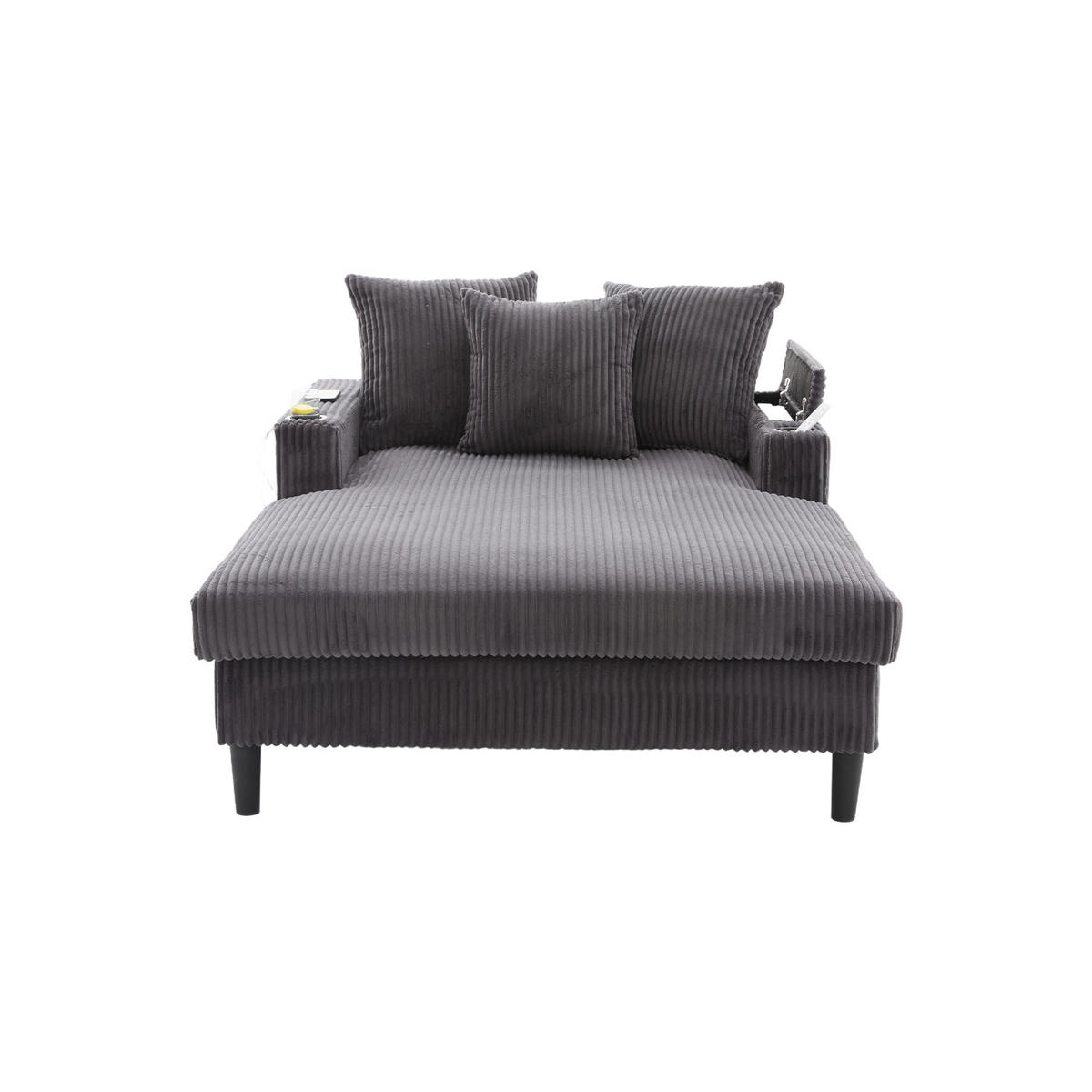 RELAXLIEGE XXL Polsterliege,Relaxsessel,Cord,Dunkelgrau - Grau, Textil (129/70/170cm) - LVHOM