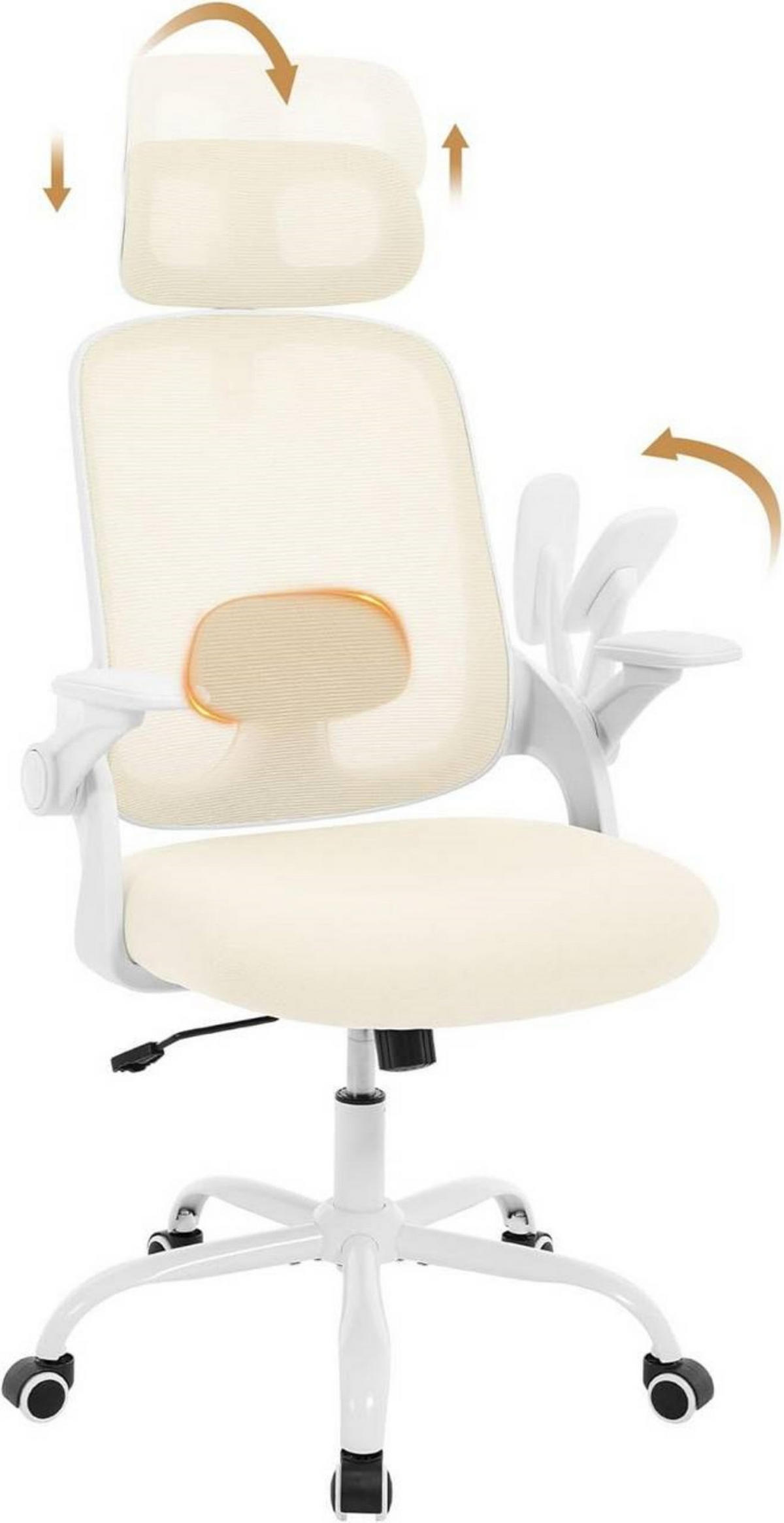 DREHSTUHL mit Wippfunktion, Netzstoff, Beige - Beige, Kunststoff/Textil (63.5/109.5/50cm) - Woltu