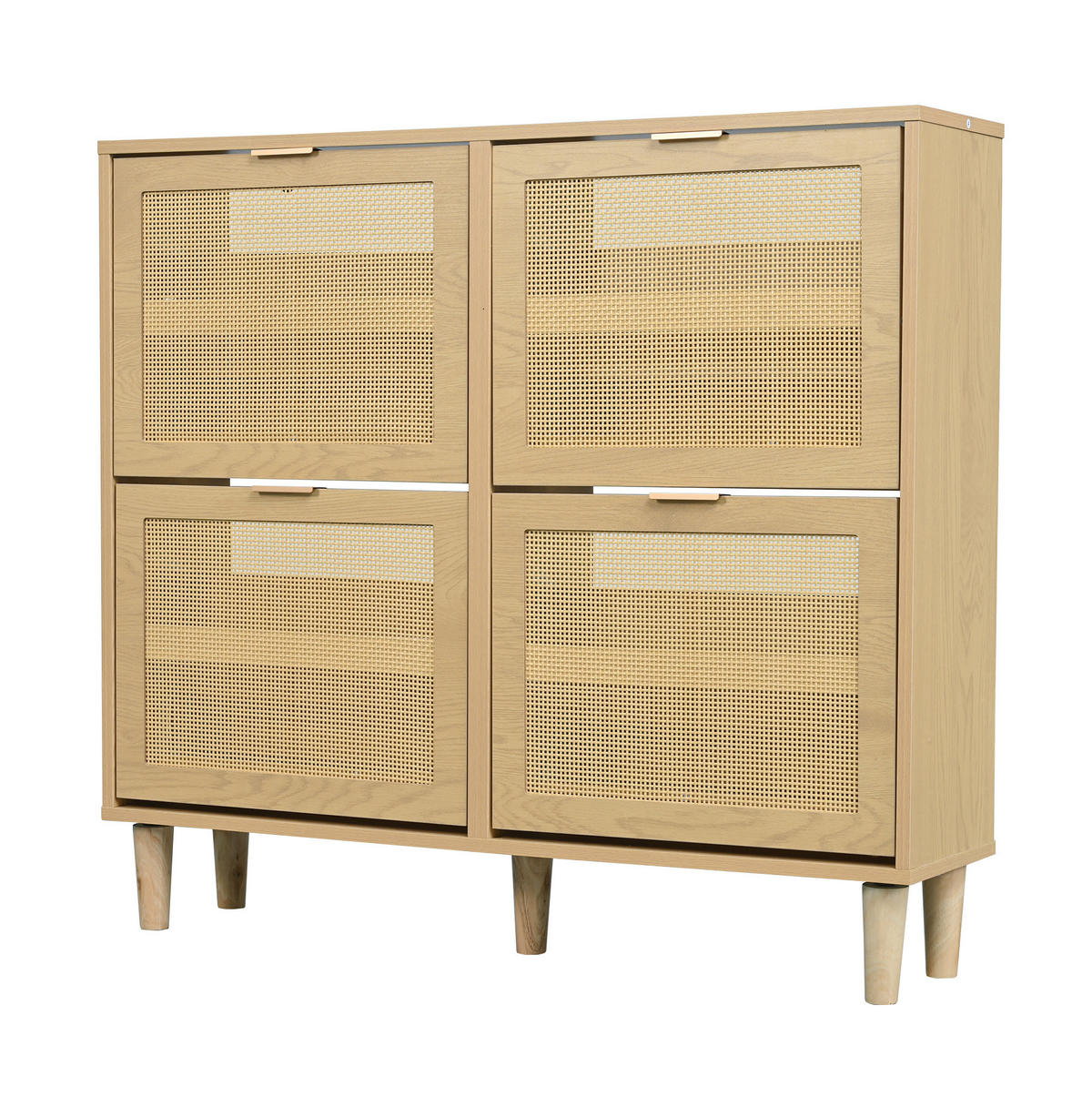 SCHUHSCHRANK 100/25/90 cm eichefarben aus Spanplatte mit Rattanfronten und 4 Klappen - Naturfarben, Holzwerkstoff (100/90/25cm) - OKWISH