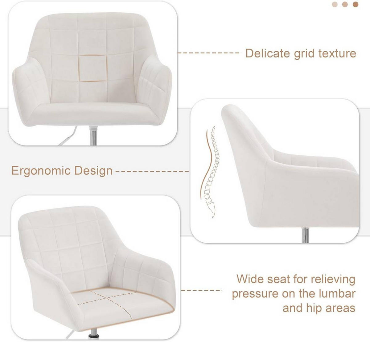 DREHSTUHL drehbar, Bürostuhl ergonomisch, Samt, Cremeweiß - Creme/Weiß, Kunststoff/Textil (58/77/61cm) - Woltu