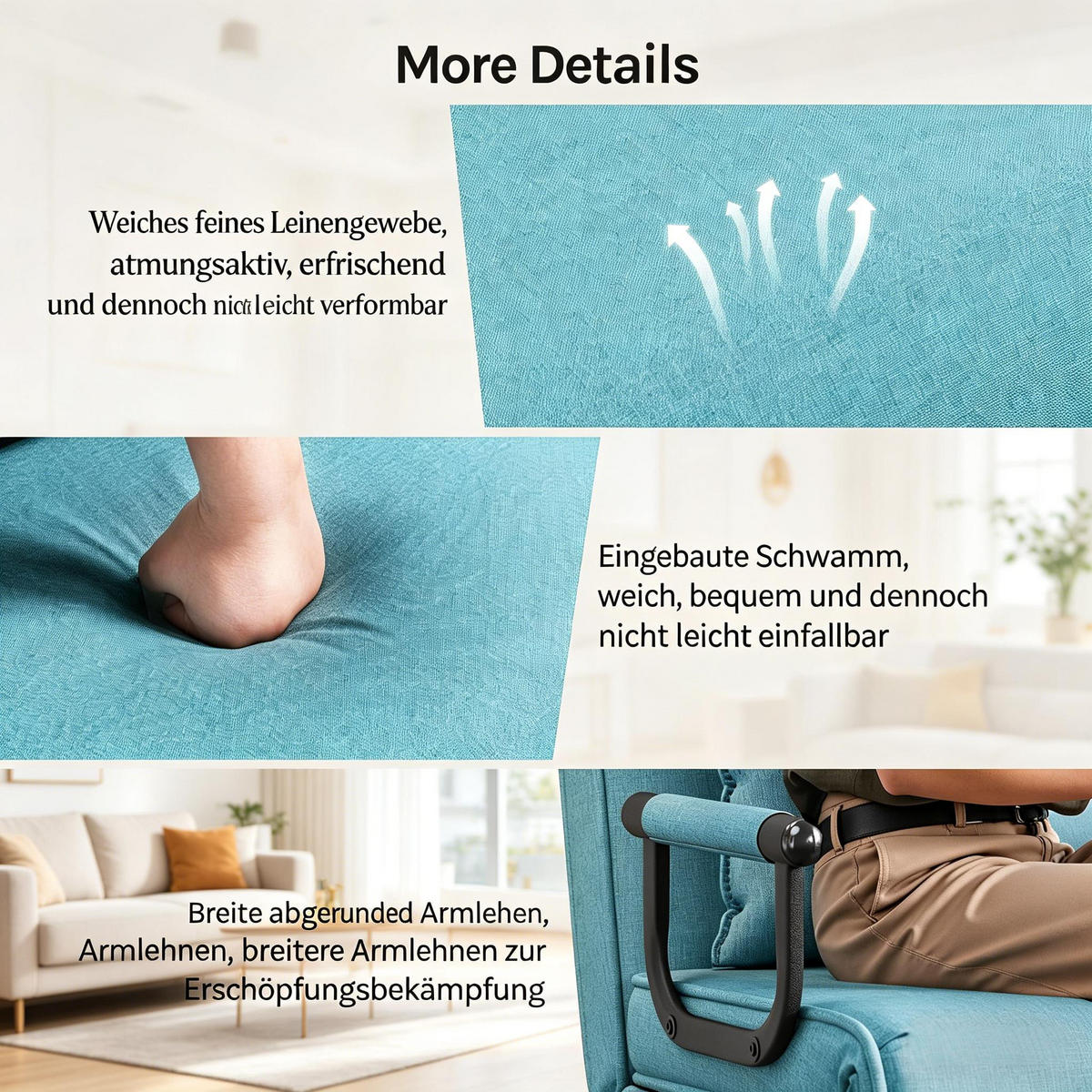 SCHLAFSESSEL 3-in-1 mit Bettfunktion, DE-42147, Hellblau - Blau, Metall (66.5/82/65cm) - ComfortXL