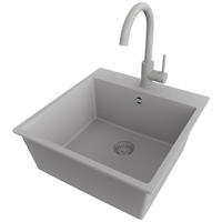 GRANITSPÜLE Riga, 2-er set Grau 48/50 cm 1 Becken + Küchenarmatur 32/20 cm + Ablauf-Set ab 50er Unterschrank - Grau, Kunststoff (48/20/50cm) - Primagran