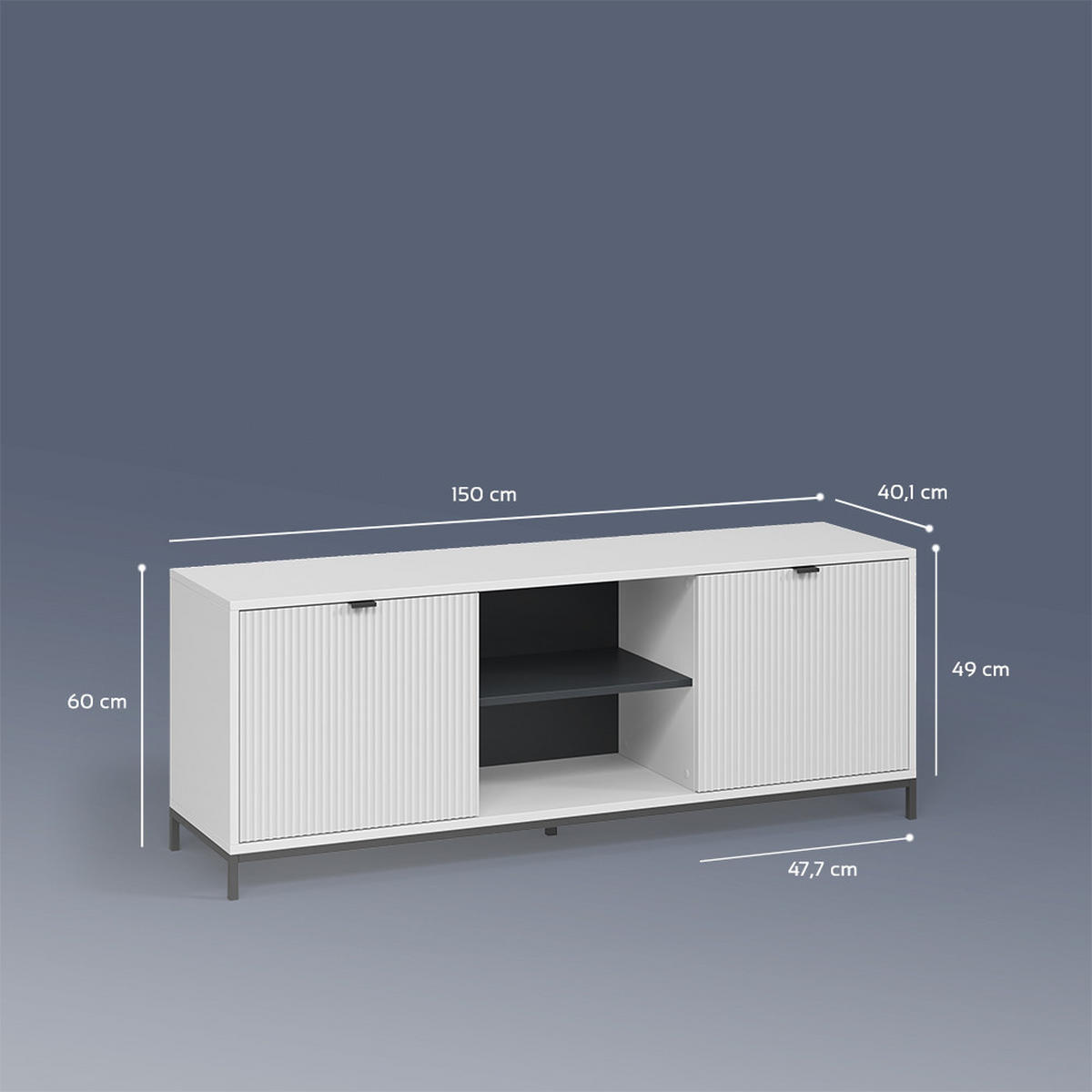 LOWBOARD Aterno Weiß 150 x 60 cm mit 2 Türen - Weiß, Holzwerkstoff (150/60/40.1cm) - Livinity®