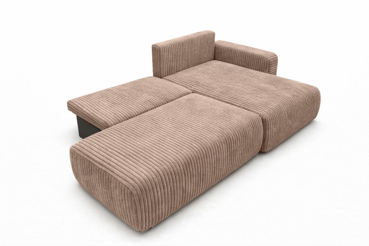 ECKSOFA Mit Schlaffunktion Und Bettkasten, Cordstoff Tilia, Braun, Rechts, OPEN XL - Braun, Holz (262/145cm) - Kaiser Möbel
