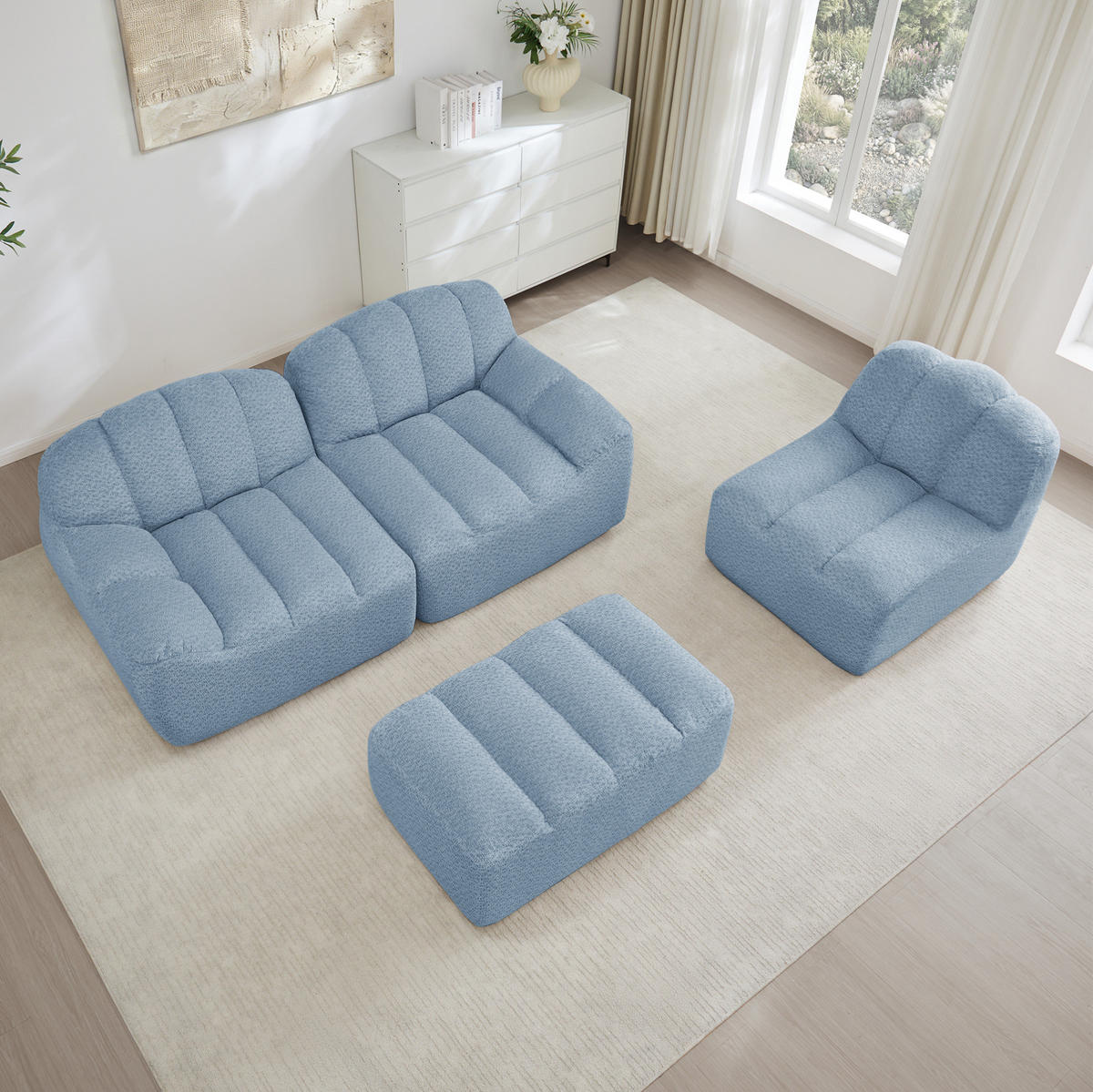 ECKSOFA 288/165/79 cm blau aus granuliertem Fleece modular und rahmenlos - Blau, Textil (165/288cm) - OKWISH