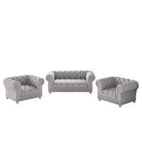 SITZGARNITUR CHESTERFIELD 2+1+1 Elegant Klassisch Schick Stoff Whisper Silber - Silberfarben, Holz (152/77/90cm) - Kaiser Möbel