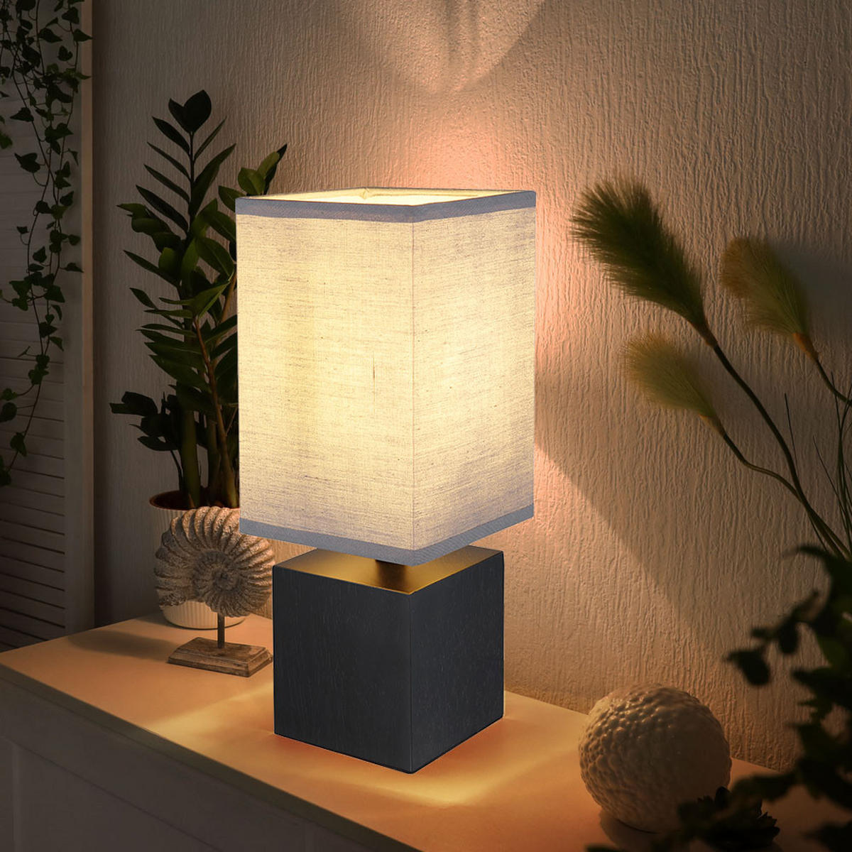 TISCHLEUCHTE Valentino Holz Schwarz - Schwarz, Holz (12/12/30cm) - Globo Lighting