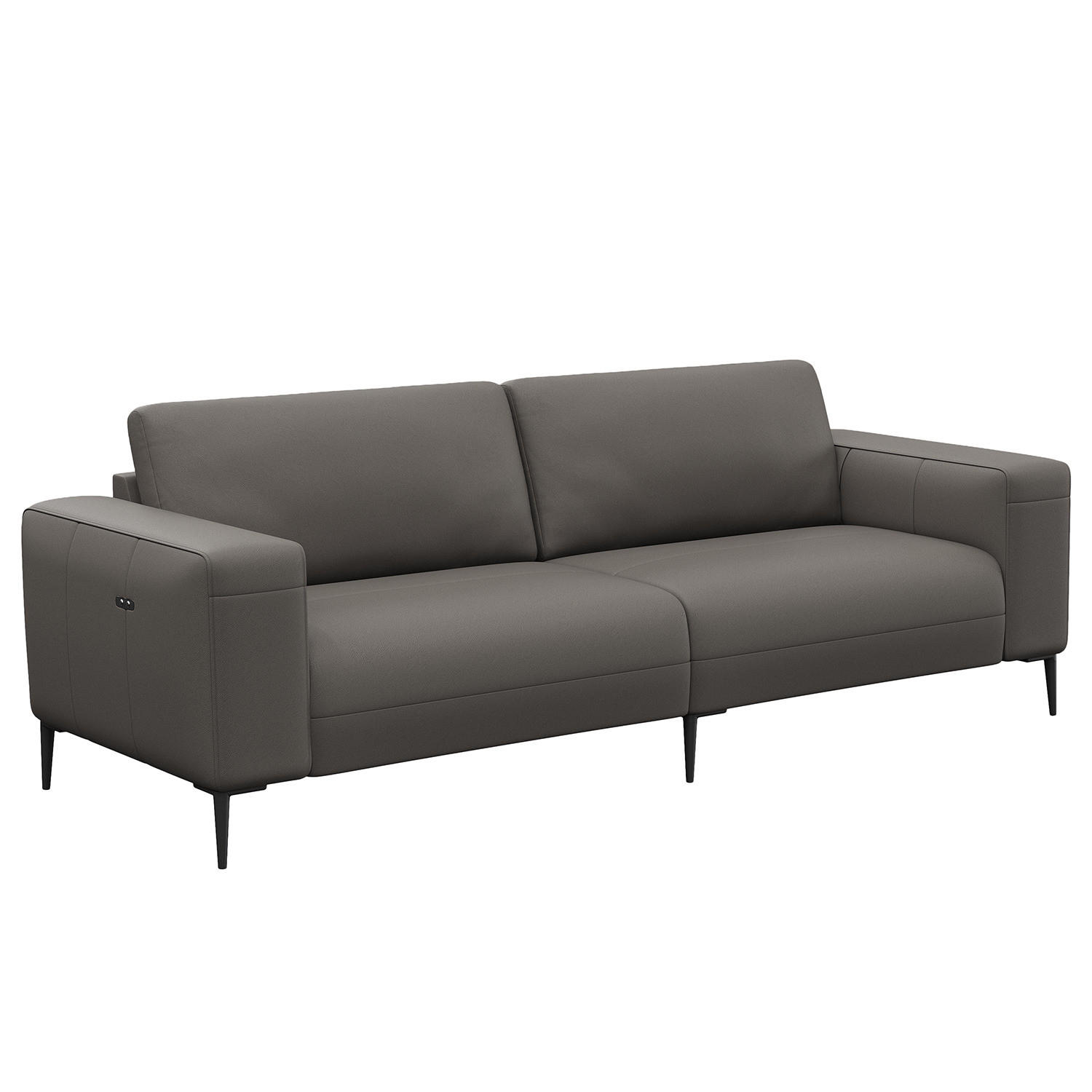 3-SITZER SOFA - Schwarz/Grau, Leder/Metall (225/77/88cm) - home24
