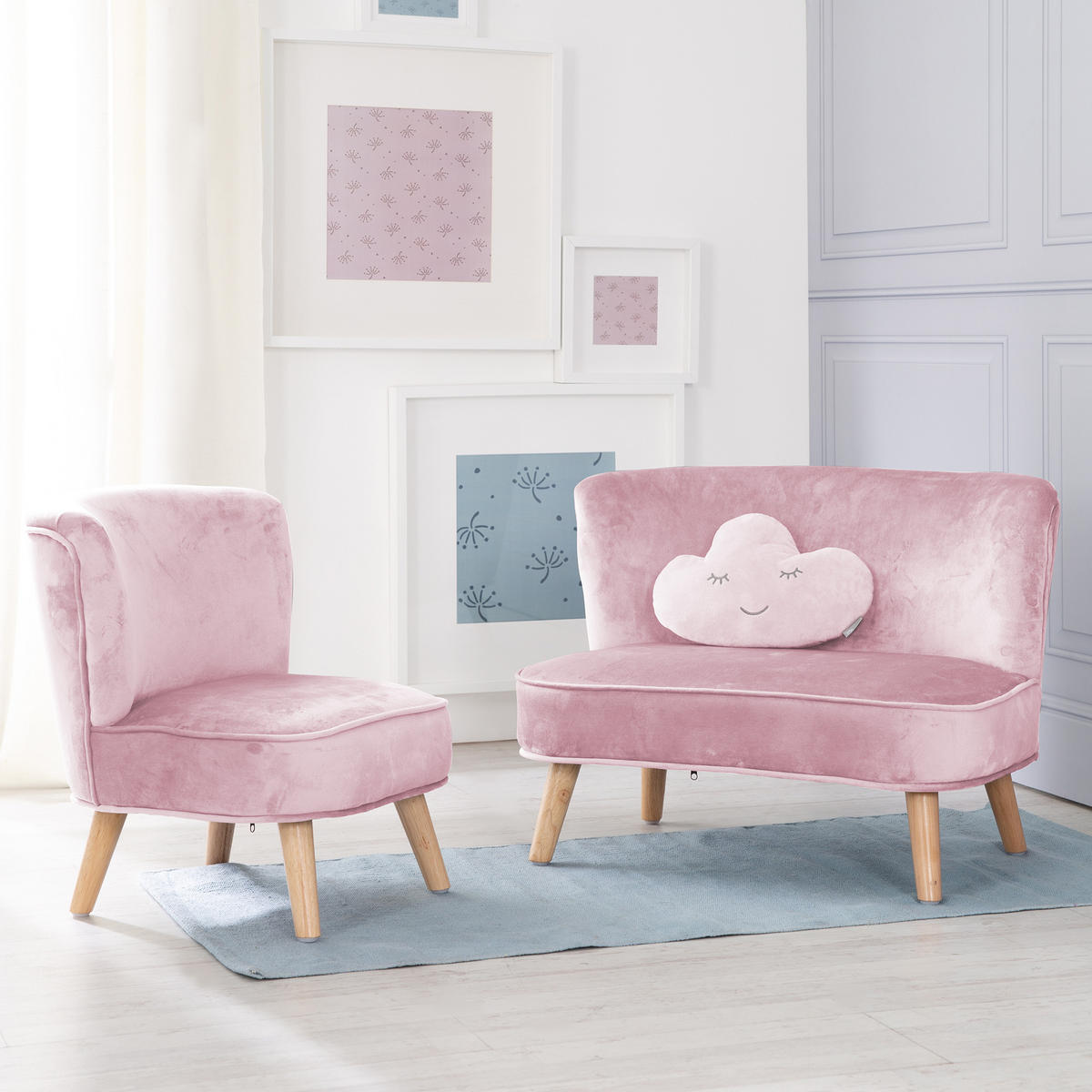 KINDERSOFA 3er-Set rosa / mauve - Rosa, Holzwerkstoff/Textil (70/50/48cm) - Roba