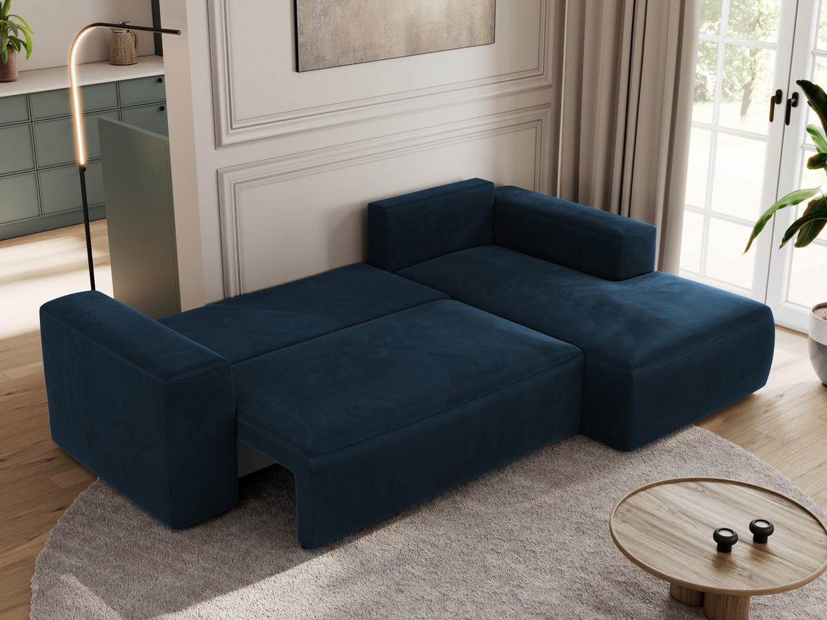 ECKSOFA TRENTINO L Dunkelblau Velvet - Rechts - Schwarz/Dunkelblau, Textil (164/266cm) - MKS