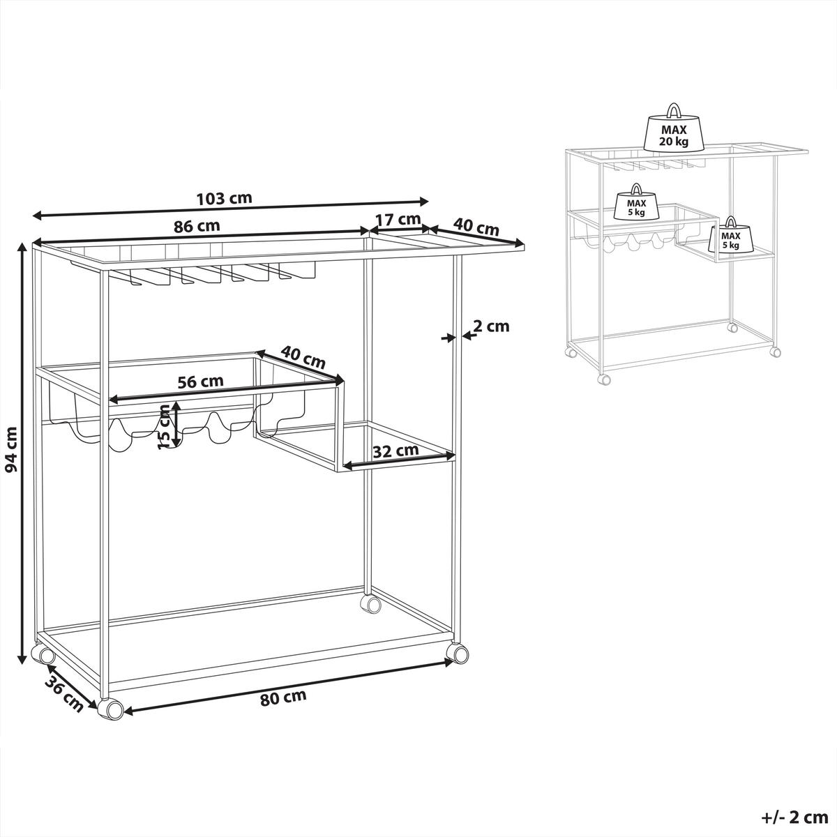 SERVIERWAGEN Schwarz Marcola - Transparent/Schwarz, Metall (103/94/40cm) - Beliani